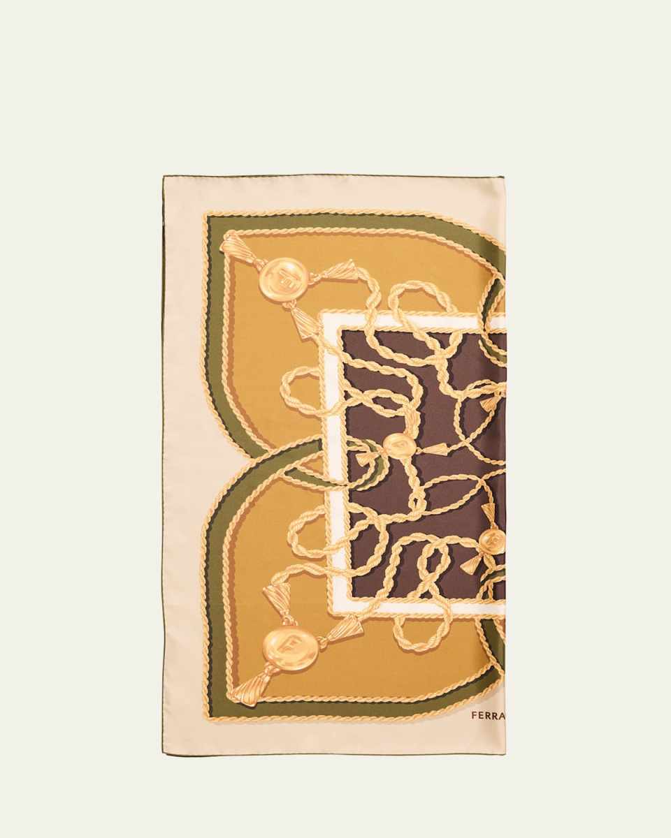 Logo-Print Chains Silk Scarf